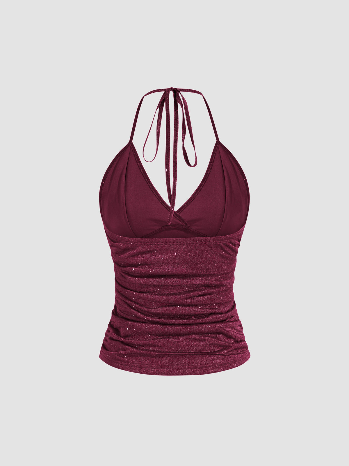 Jersey V-neck Knotted Ruched Glitter Cami Top