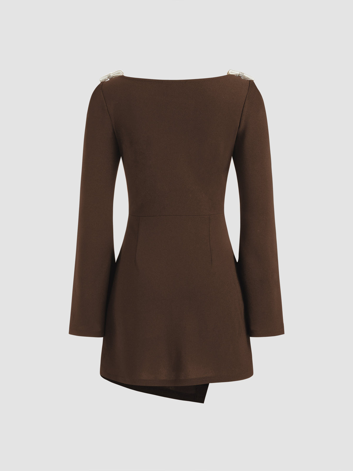 Round Neckline Solid Bowknot Mini Dress