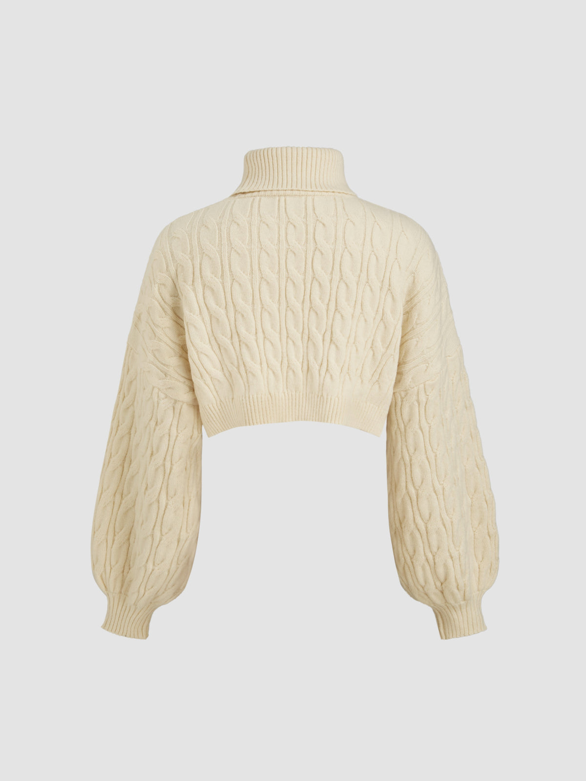 Cable Knit Turtleneck Solid Long Sleeve Crop Top