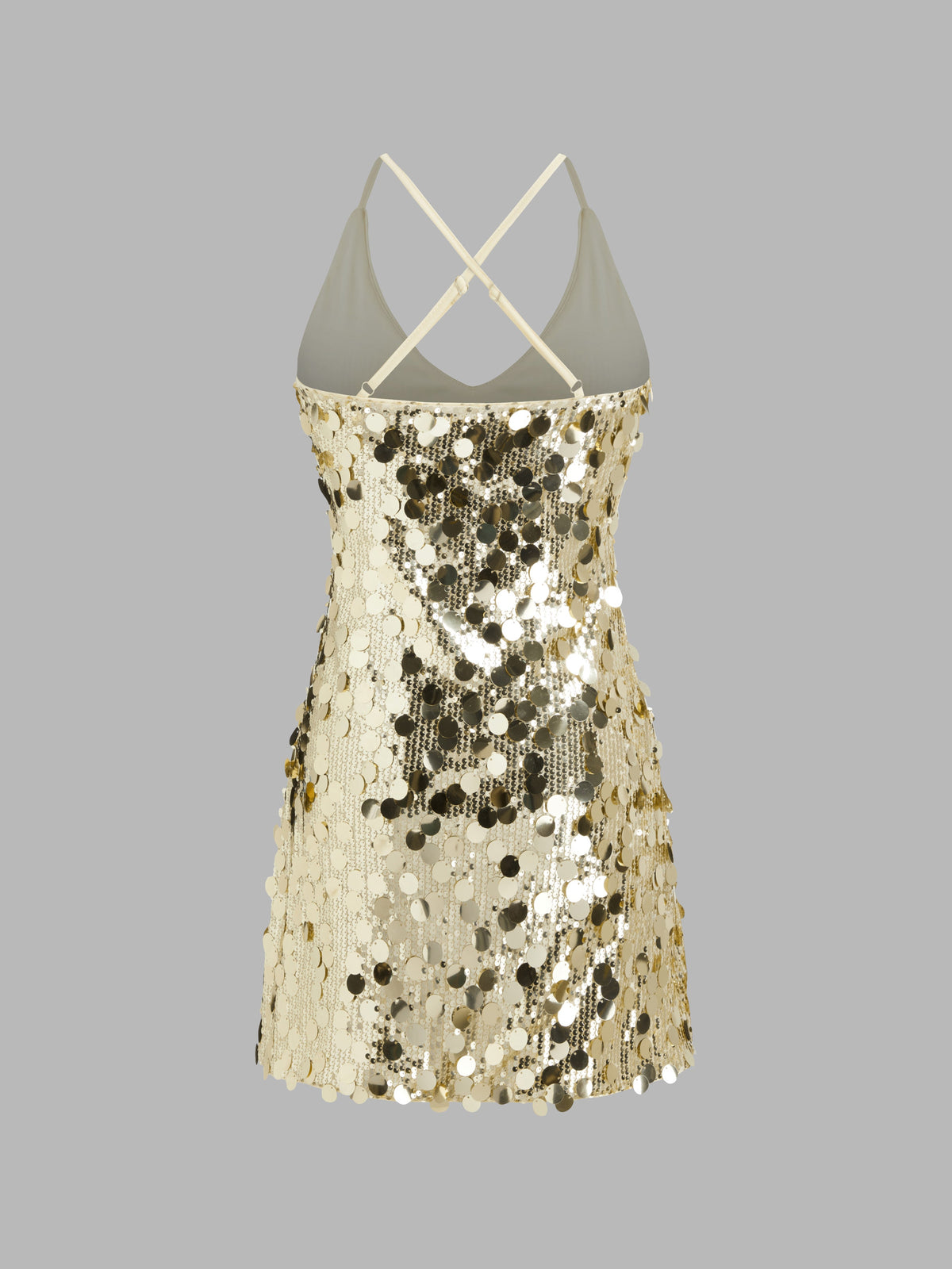 Sequins U-neckline Criss Cross Mini Dress