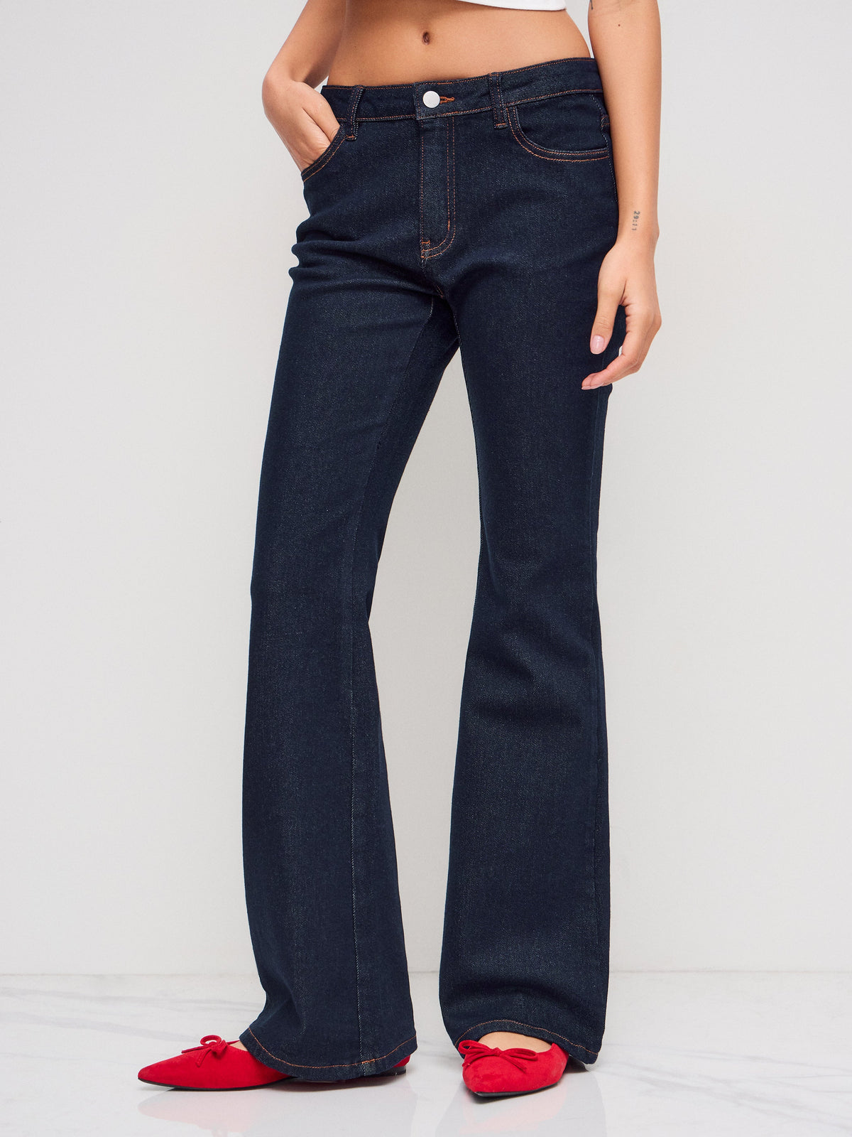 High Stretch  Denim Low Rise Flared Jeans