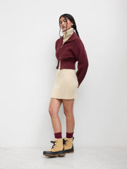 Knit Zip Through Cropped Long Sleeve Top
