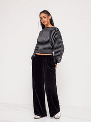 Knit Wool-blend Boat Neck Striped Oversized Sweater