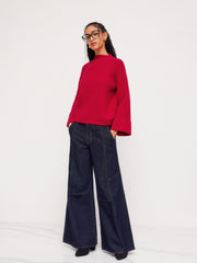 Knit Round Neck Roll Up Sweater