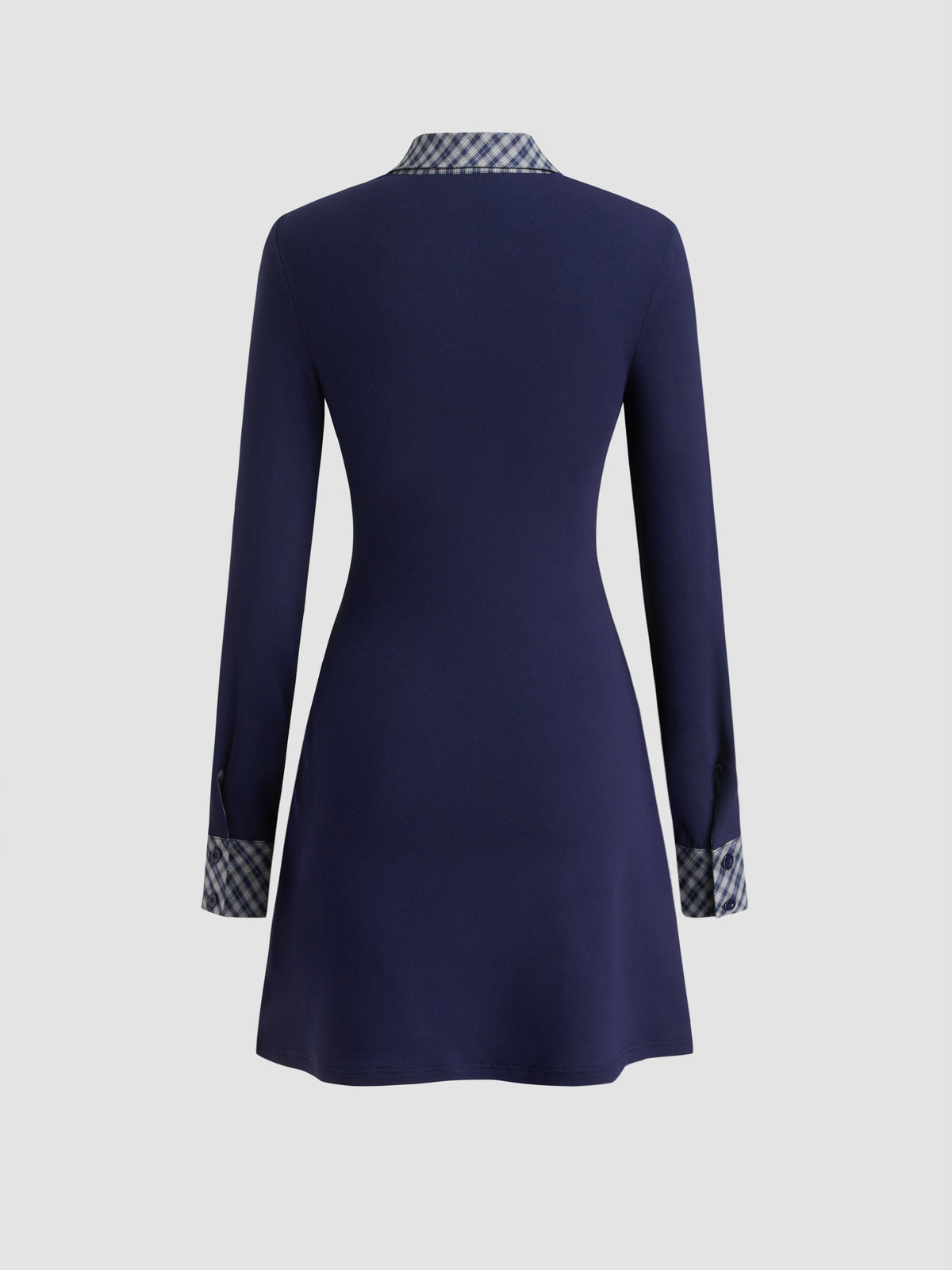 Cotton-blend Collar Tartan Contrasting Binding Mini Dress