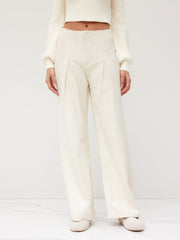 Low Rise Tie Back Pleated Wide Leg Jeans