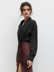 Collar Solid Button Long Sleeve Shirt Bodysuit