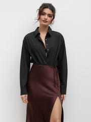 Collar Solid Button Long Sleeve Shirt Bodysuit