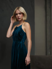 Solid Velvet Scoop Neckline Sleeveless Ruched Jumpsuit