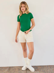 Round Neckline Knit Short Sleeve Top