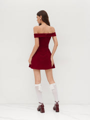 Velvet Off-shoulder Solid Zipper Mini Dress
