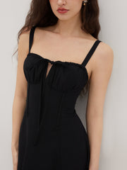 Square Neck Bowknot Corset Ruffle Split Cami Maxi Dress