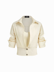 Cotton Collar Mid-length Sleeve Shirt  with Cami Top