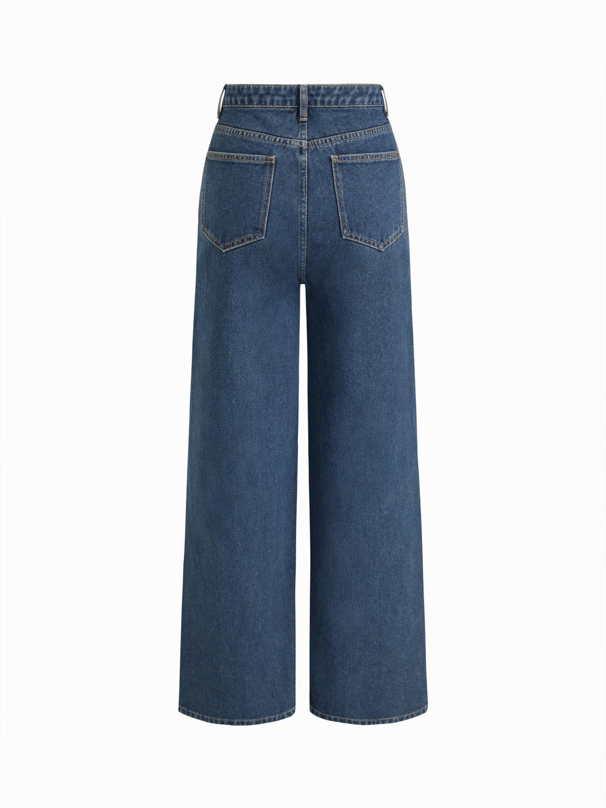 Denim Mid Waist Floral Pocket Wide Leg Jeans