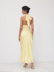 Satin Halter Neckline Backless Maxi Dress