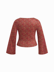 V-neck Floral Twist Long Sleeve Top Curve & Plus