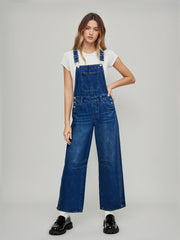 Denim Solid Buckle Pocket Barrel-leg Jumpsuit