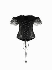 Lace Off-shoulder See-through Lace Up Corset Blouse
