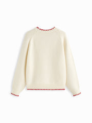 Knit Round Neck Contrasting Binding Oversized Long Sleeve Sweater