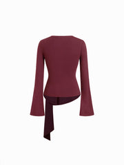 Round Neckline Ruched Metal Detail Long Sleeve Tee