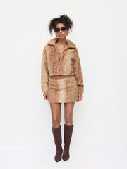 Faux Fur Deer Low Rise Animal Print Half Zip Mini Skirt