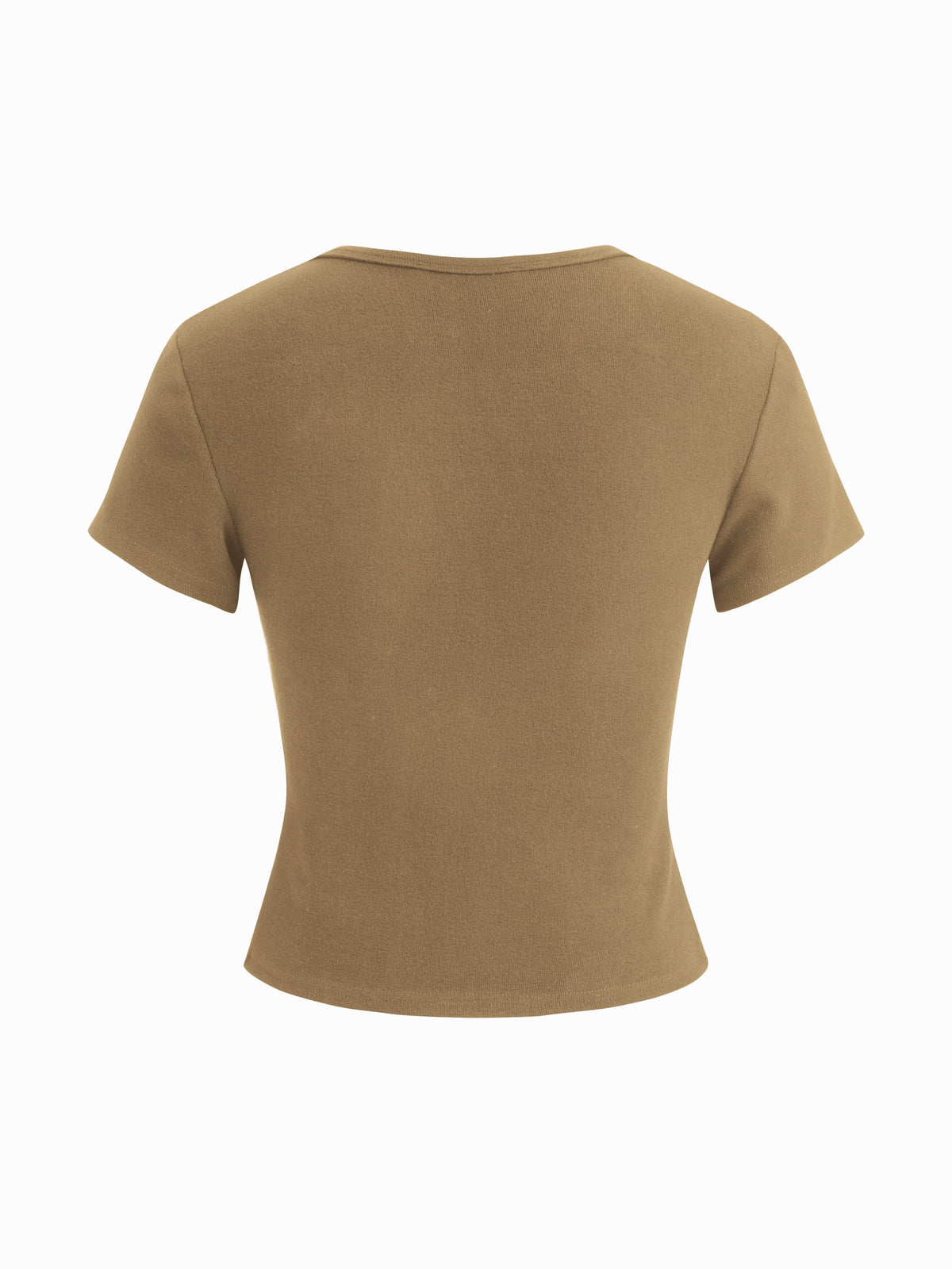 Round Neckline Solid Button Short Sleeve Top