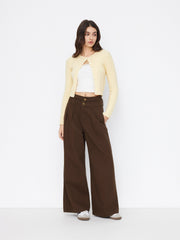 Double High Rise Solid Button Wide Leg Jeans