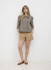 Jacquard Peter Pan Collar Houndstooth Three-quarter Length Sleeve Oversized Blouse