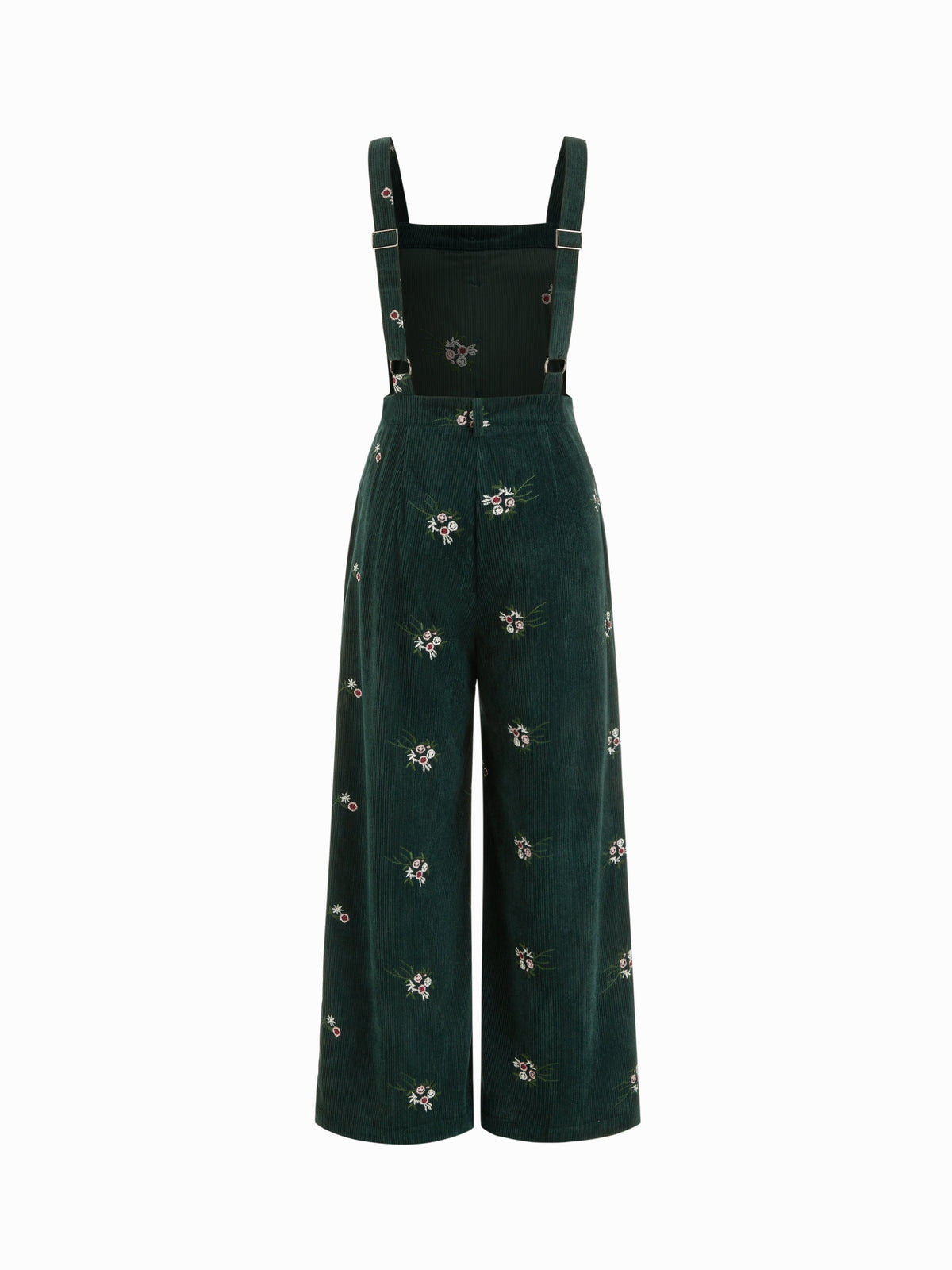 Corduroy Floral Backless Pocket Wide Leg Jumpsuit