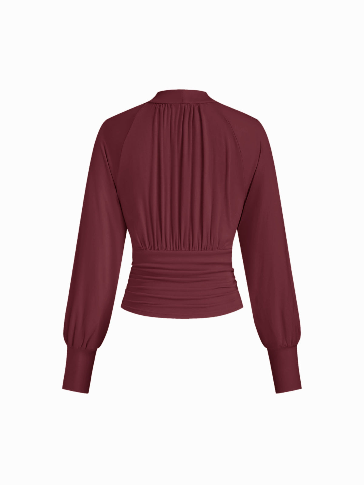 High Neck Long Sleeve Ruched Cinched Waist Blouse
