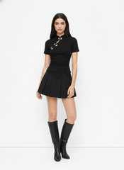 Mandarin Collar Ruched Split Top