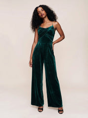 Solid Velvet Scoop Neckline Sleeveless Ruched Jumpsuit