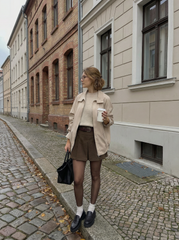 Mid Waist Solid Pleated Skort with Belt